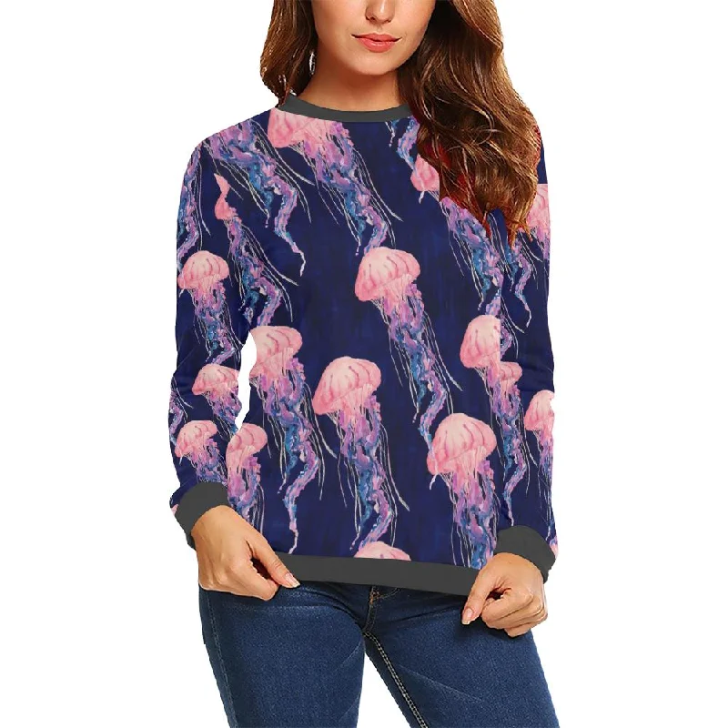 Jellyfish Print Pattern Women's Sweatshirt Hoodie with Button Placket Classic Preppy