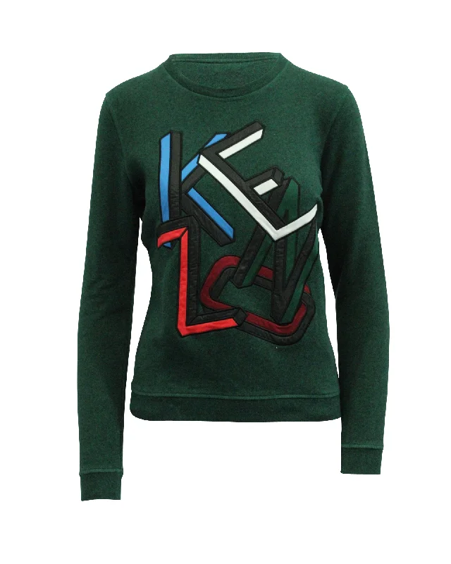 Kenzo Embroidered Logo Sweatshirt in Green Cotton Hoodie with Half-Zip Sporty Casual