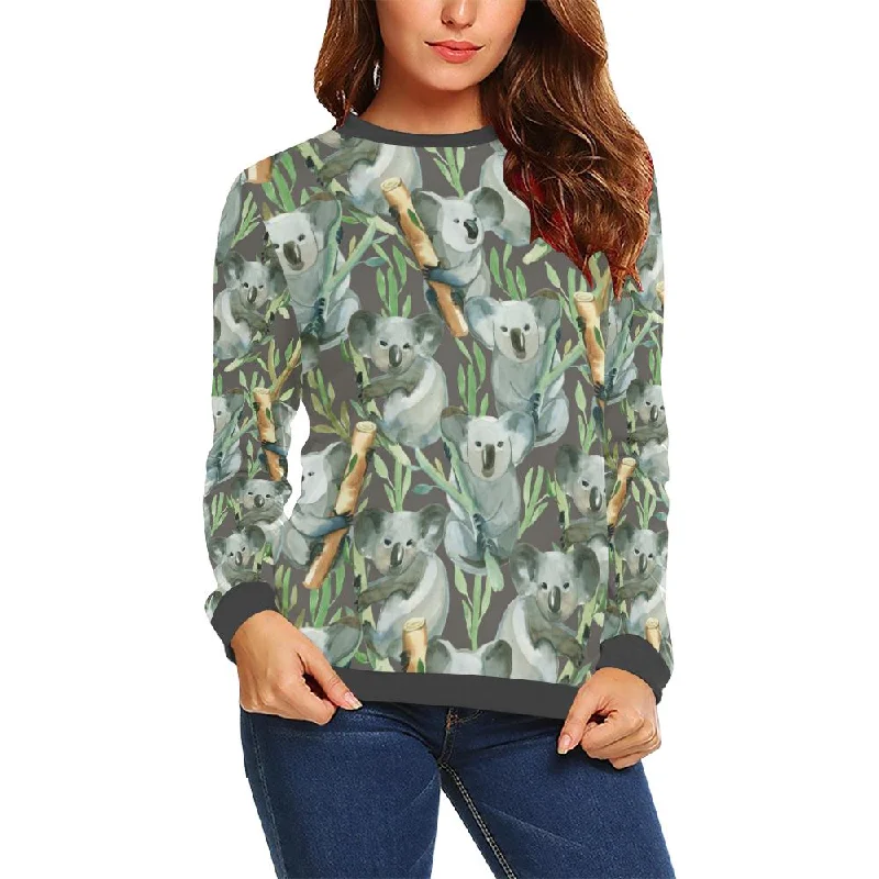 Koala Bamboo Pattern Print Women's Sweatshirt Hoodie with Snap Buttons Easy Quick
