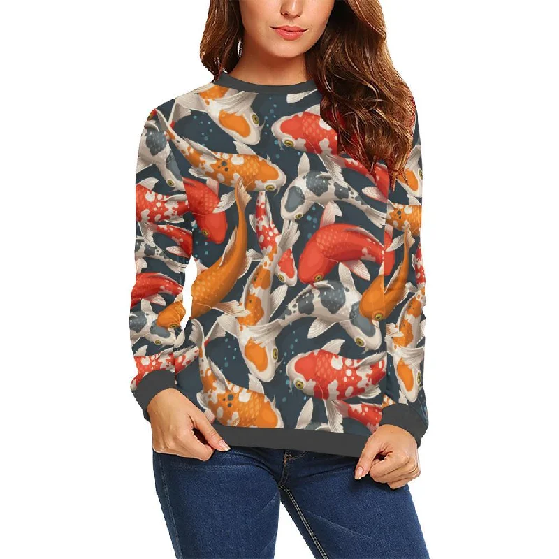 Koi Fish Pattern Print Women's Sweatshirt Hoodie with Full-Zip Functional Layering