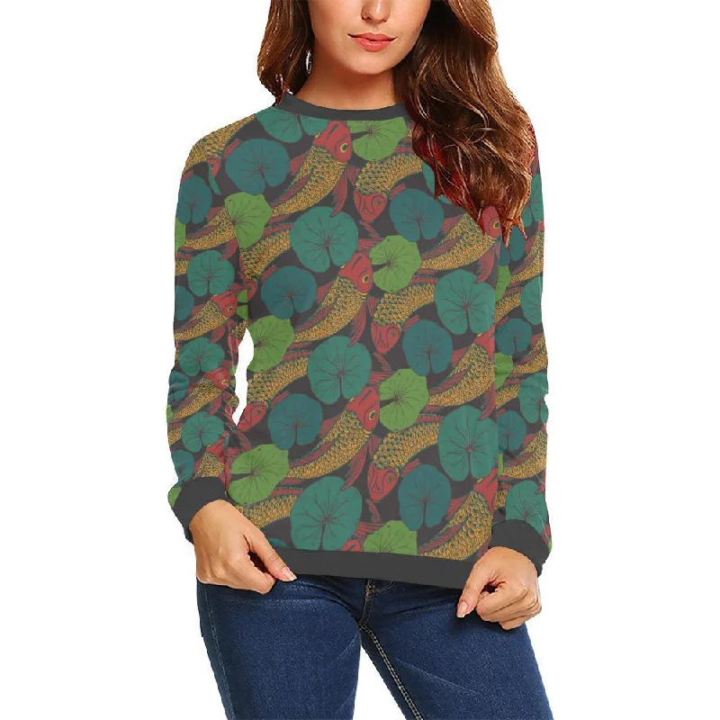 Koi Fish Print Pattern Women's Sweatshirt Hoodie with Button Placket Classic Preppy