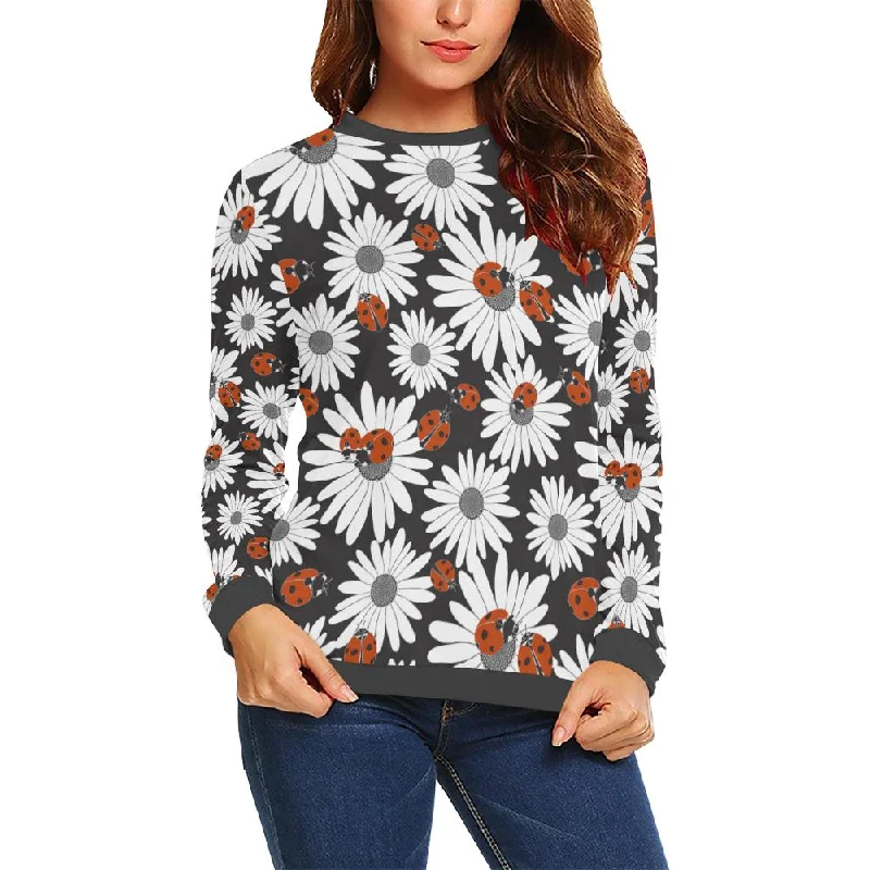 Ladybug Daisy Pattern Print Women's Sweatshirt Hoodie with Elastic Cuffs Stretchable Comfortable