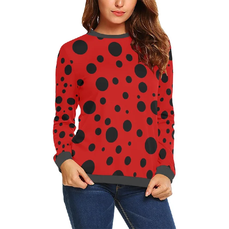 Ladybug Pattern Print Women's Sweatshirt Hoodie with Longline Fit Extended Stylish