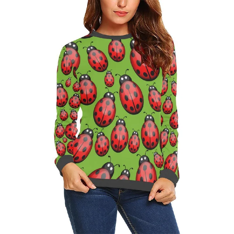 Ladybug Print Pattern Women's Sweatshirt Hoodie with Distressed Vintage Worn