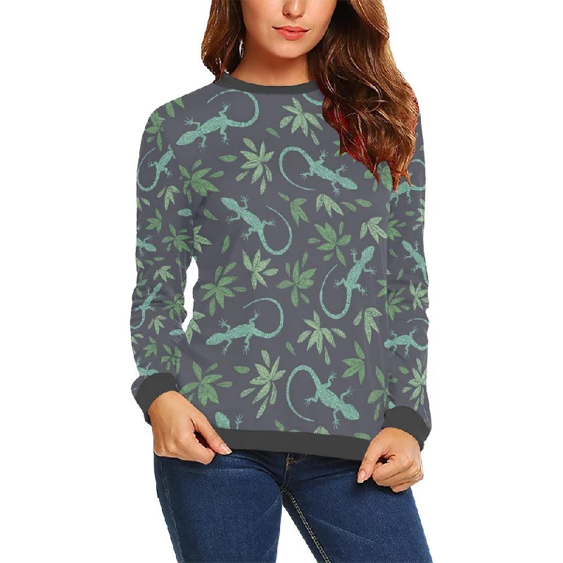 Lizard Leaf Pattern Print Women's Sweatshirt Graphic Hoodie Design Print