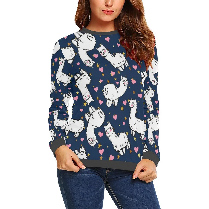 Llama Print Pattern Women's Sweatshirt Hoodie with Puffed Sleeves Voluminous Trendy