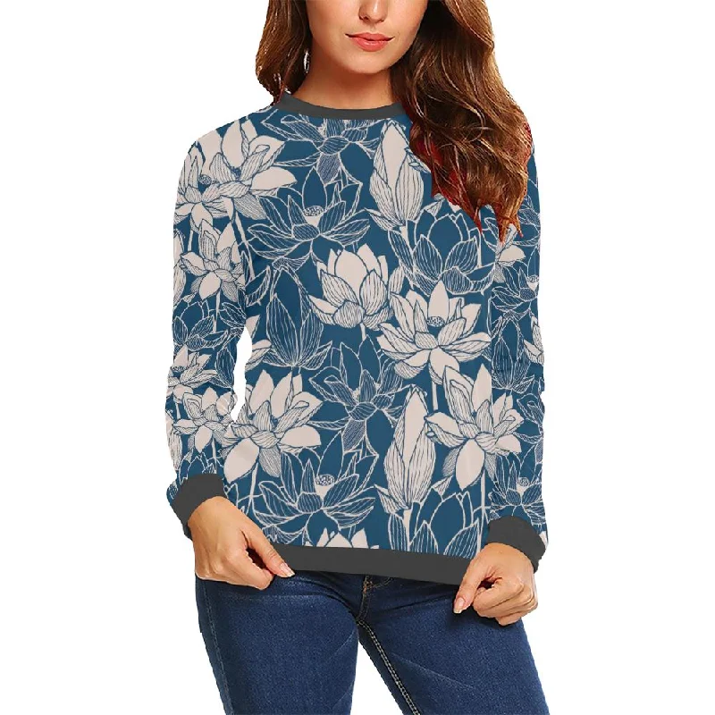 Lotus Print Pattern Women's Sweatshirt Hoodie with Drawcord Adjustable Secure