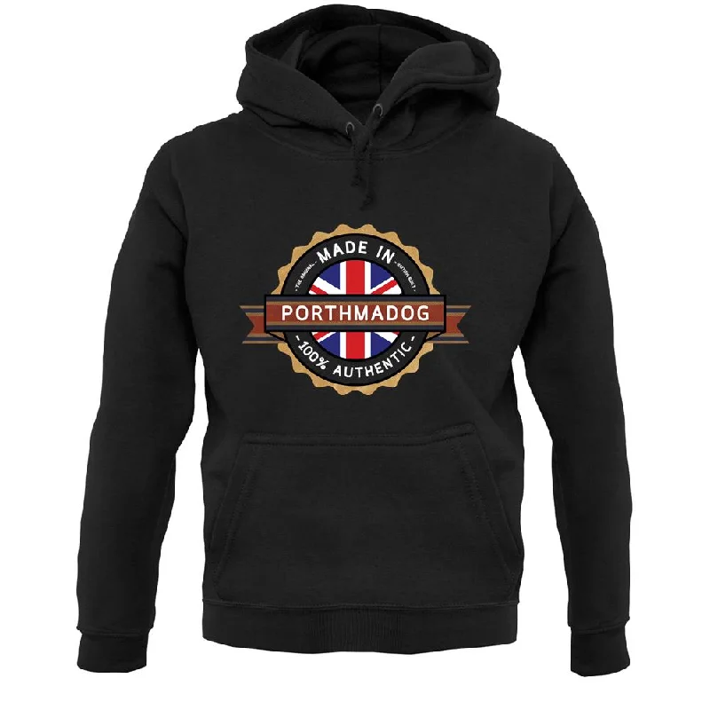 Made In Porthmadog 100% Authentic Unisex Hoodie Hoodie with Stripes Bold Sporty