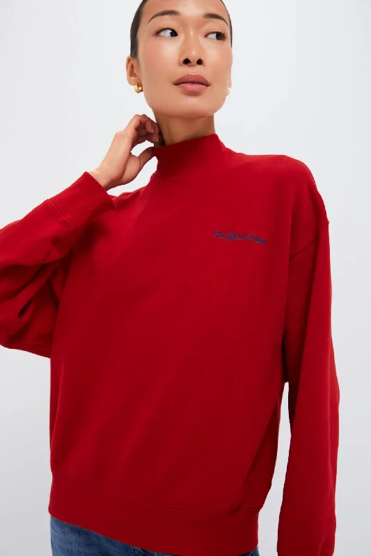 Madison Red Vintage Fleece Logo Sweatshirt Hoodie with Zipper Placket Modern Functional