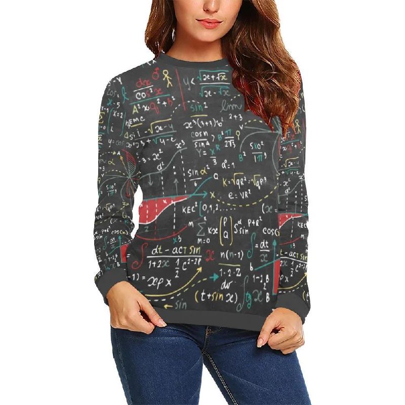 Math Print Pattern Women's Sweatshirt Hoodie with Puffed Sleeves Voluminous Trendy