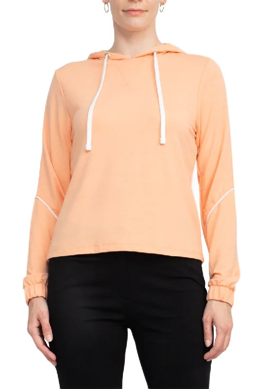 Nanette Lepore Play Picot Edge Trim Hoodie Sweatshirt Drapery Terry Hoodie with Belted Waist Structured Tailored