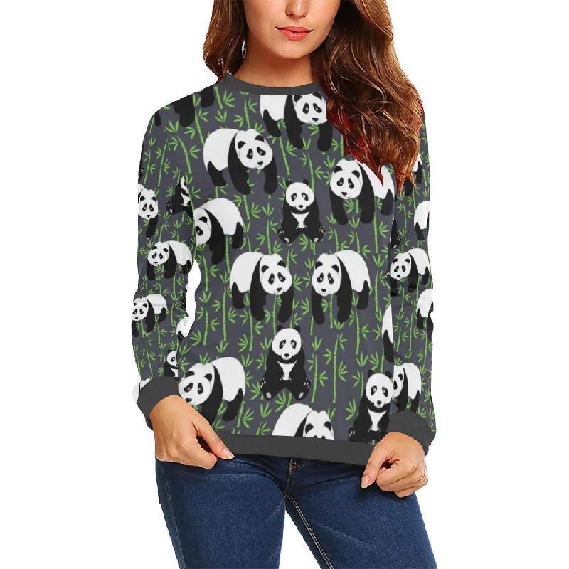 Panda Bamboo Pattern Print Women's Sweatshirt Hoodie with Ribbed Cuffs Snug Fit Comfort