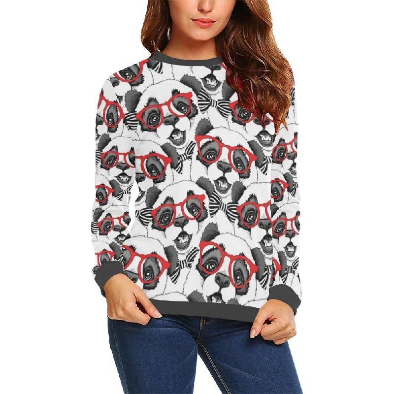 Panda Red Glasses Pattern Print Women's Sweatshirt Hoodie with Hem Ribbing Snug Secure