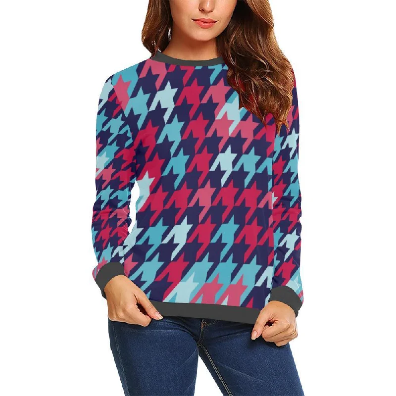 Pattern Print Houndstooth Women's Sweatshirt Hoodie with Strings Custom Fit Adjustable