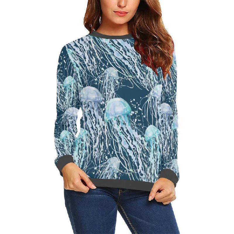 Pattern Print Jellyfish Women's Sweatshirt Hoodie with Belted Waist Structured Tailored
