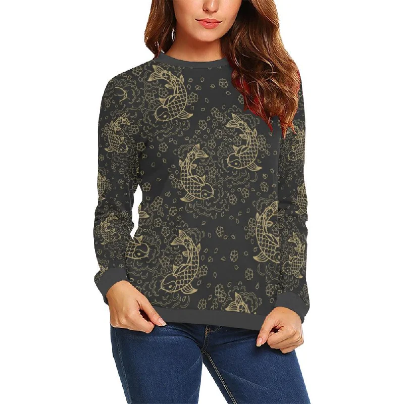 Pattern Print Koi Fish Women's Sweatshirt Hoodie with Zipper Placket Modern Functional
