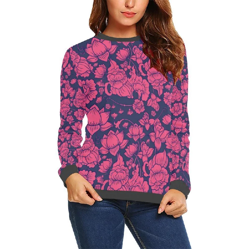 Pattern Print Lotus Women's Sweatshirt Hoodie with Patch Decorative Personalized