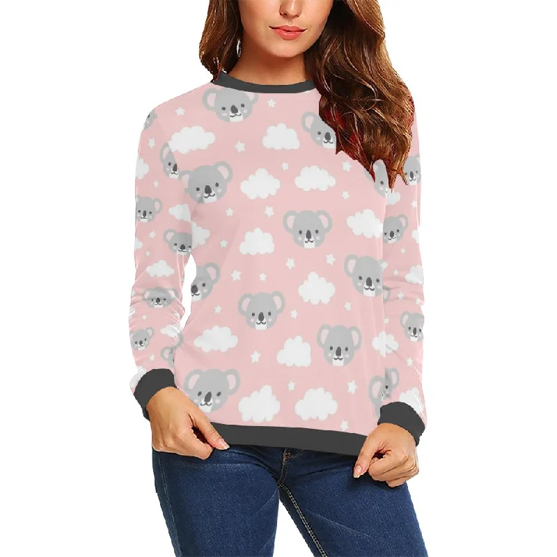Pink Koala Pattern Print Women's Sweatshirt Hoodie with Drawcord Adjustable Secure