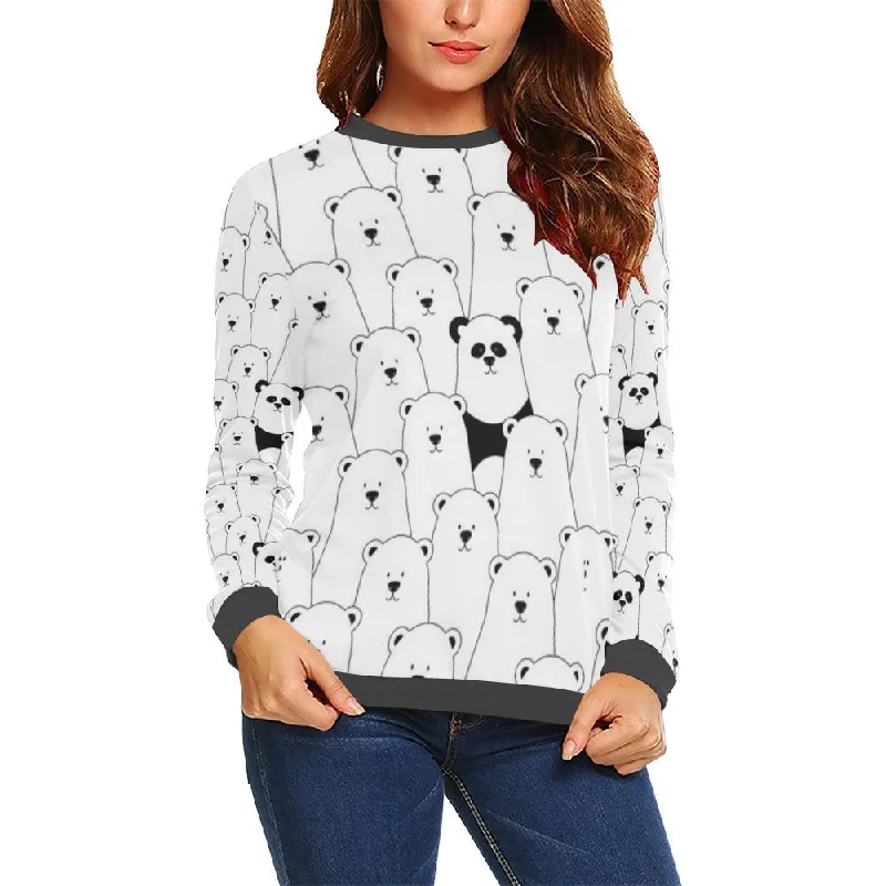 Polar Bear Panda Pattern Print Women's Sweatshirt Hoodie with Hem Raw Edge Edgy Unfinished