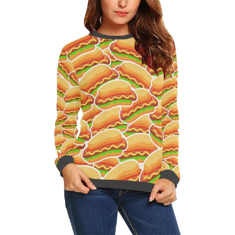 Print Pattern Hot Dog Women's Sweatshirt Hoodie with Exposed Zipper Edgy Industrial