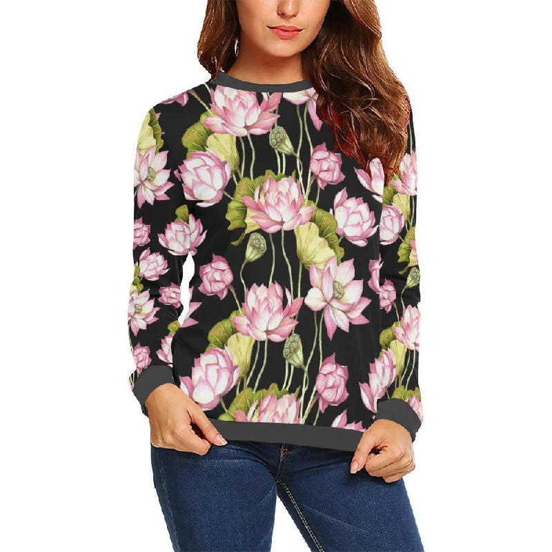 Print Pattern Lotus Women's Sweatshirt Hoodie with Button Classic Timeless