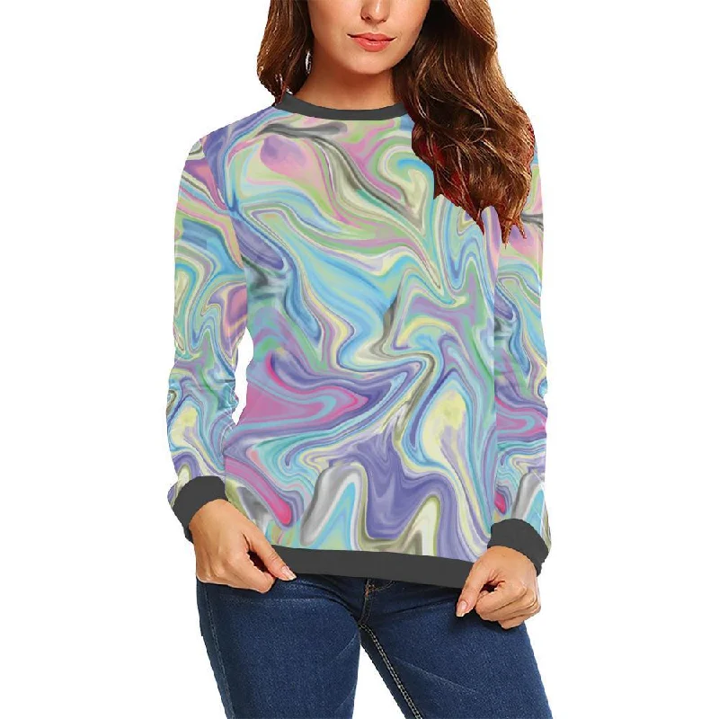 Rainbow Marble Pattern Print Women's Sweatshirt Hoodie Sweatshirt Pullover