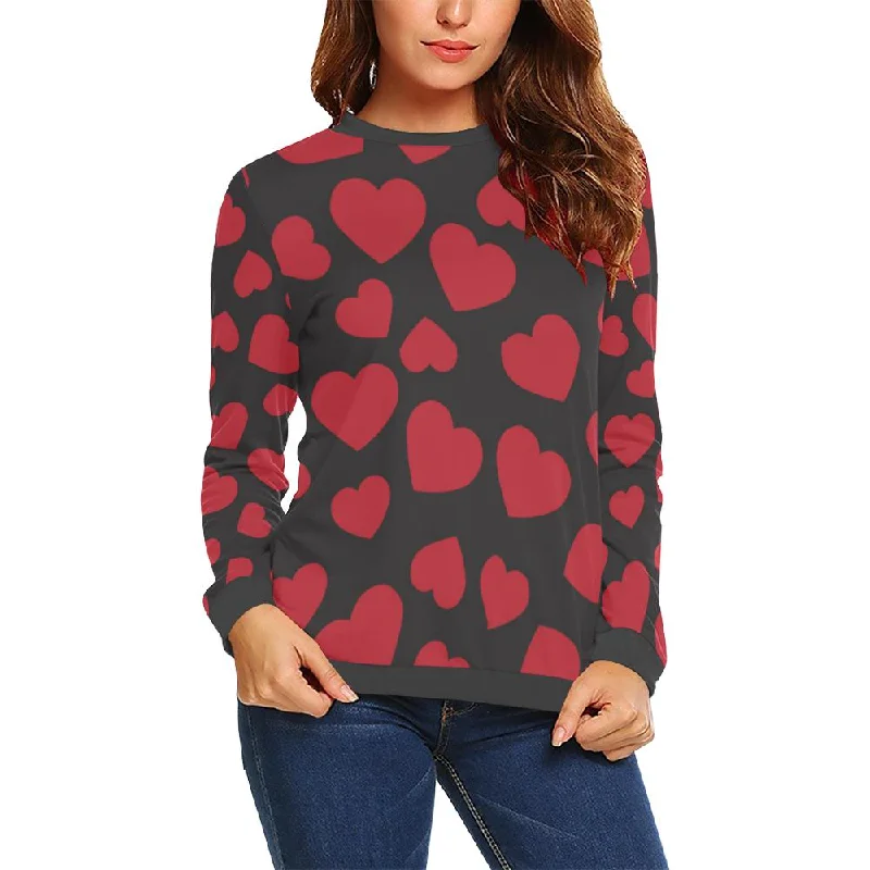 Red Heart Pattern Print Women's Sweatshirt Hoodie Dress Longline Feminine