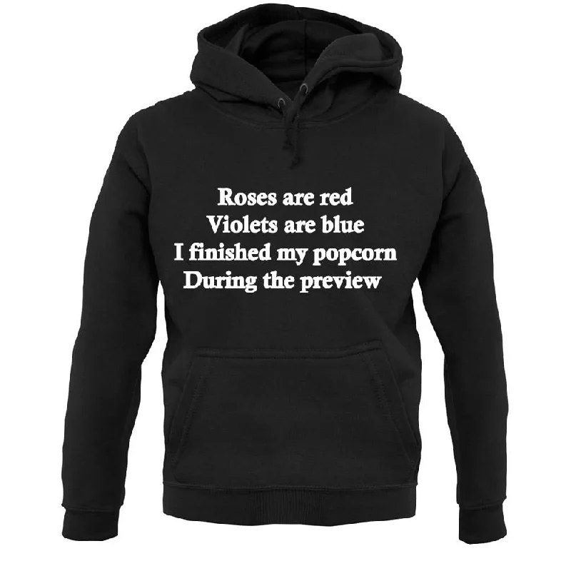 Roses Are Red I Finished My Popcorn During The Preview Unisex Hoodie Hoodie with Rhinestones Sparkly Elegant
