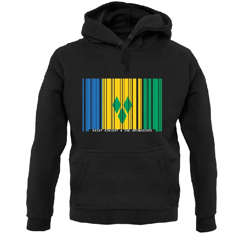 Saint Vincent And The Grenadines Barcode Style Flag Unisex Hoodie Hoodie with Hem Frayed Vintage Worn