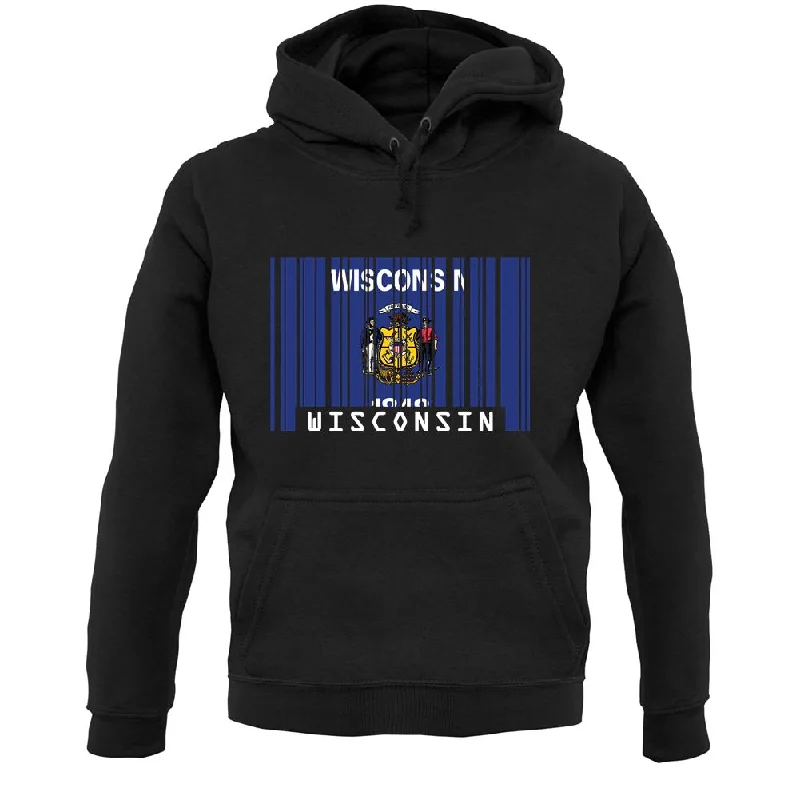 Wisconsin Barcode Style Flag Unisex Hoodie Hoodie with Slim Fit Tailored Modern