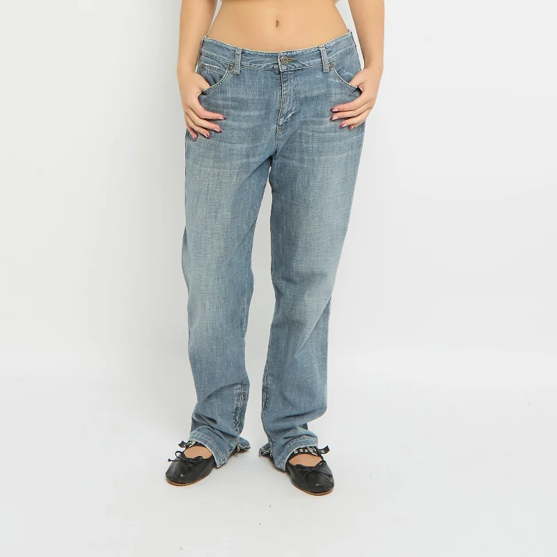 Armani Embroidered Detail Straight Leg Jeans - UK 10 Chic Faded Blue Jeans