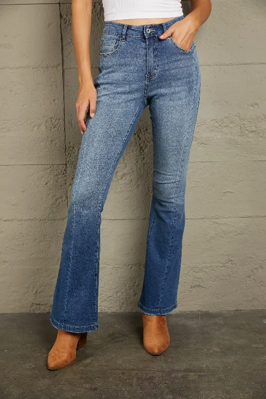 Baeful High Waist Flare Jeans with Pockets Elegant Skinny Leg Jeans