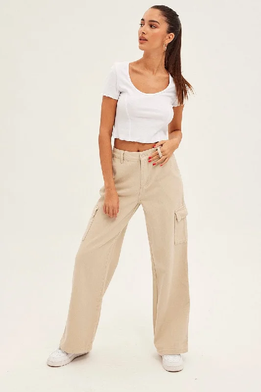 Beige Cargo Denim Jeans High Rise Classic Black Denim Jeans