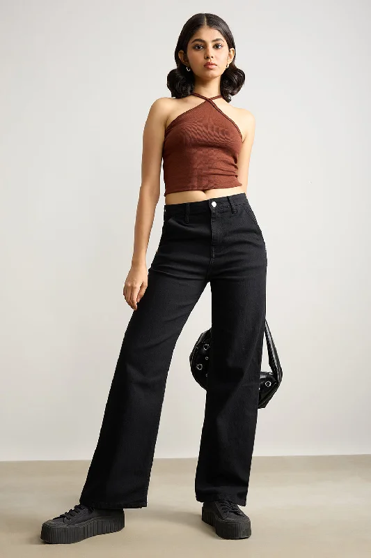 Jet Black Wide Leg Jeans Stylish High-Waisted Denim
