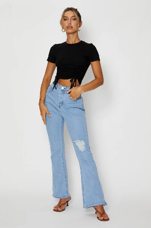 Blue Flare Denim Jeans High Rise Elegant Bootcut Fit Jeans