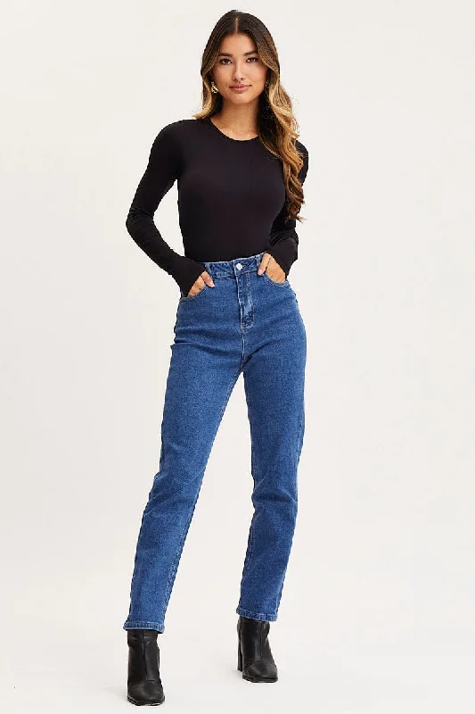 Blue High Rise Mom Jeans Fashionable Jeggings Style Jeans
