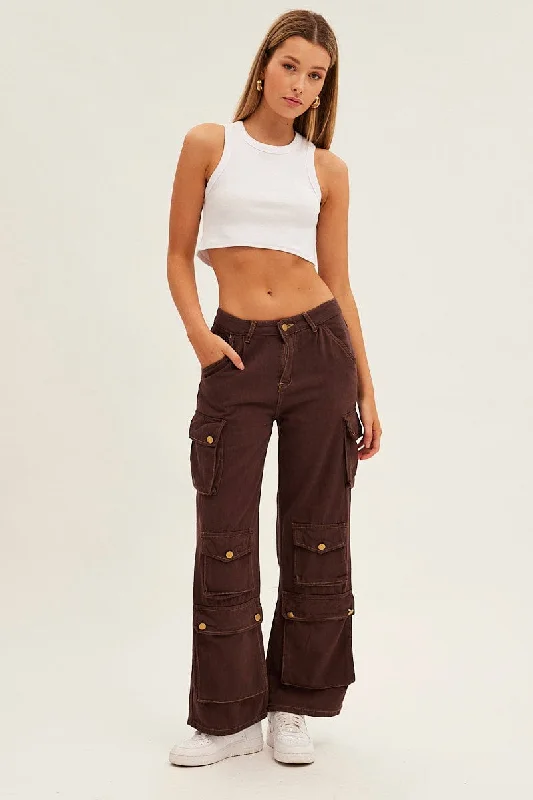 Brown Denim Cargo Jeans Chic Faded Blue Jeans