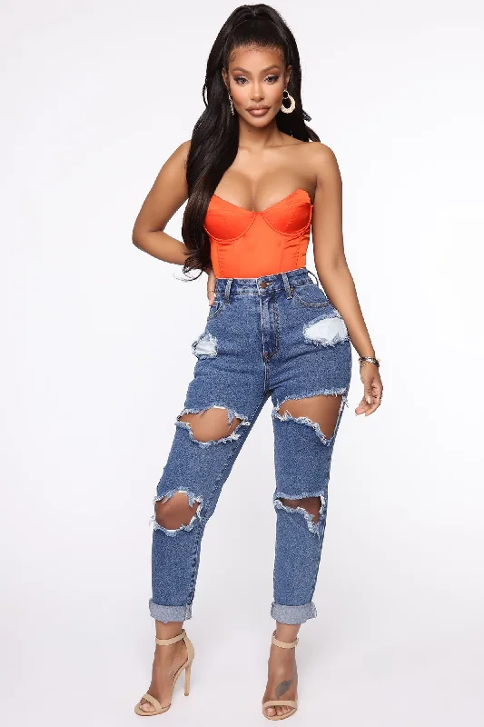 Cara Distressed Boyfriend Jeans - Dark Denim Classic Slim Fit Jeans