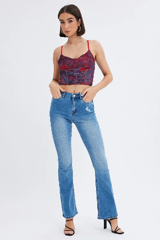 Denim Flare Jeans High Rise Stylish High-Rise Mom Jeans