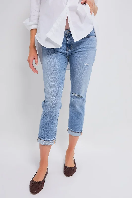 Destroyed Light Wash The Boyfriend Maternity Jean Comfortable Full-Length Denim Jeans