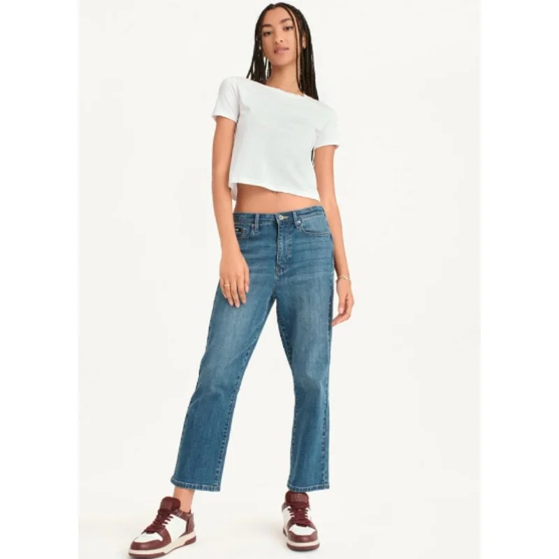 DKNY Women's Halsey Mid Rise Kick Flare Jeans 29/8 Indigo Blue Stretch Denim NWT Stylish Stone-Wash Denim Jeans