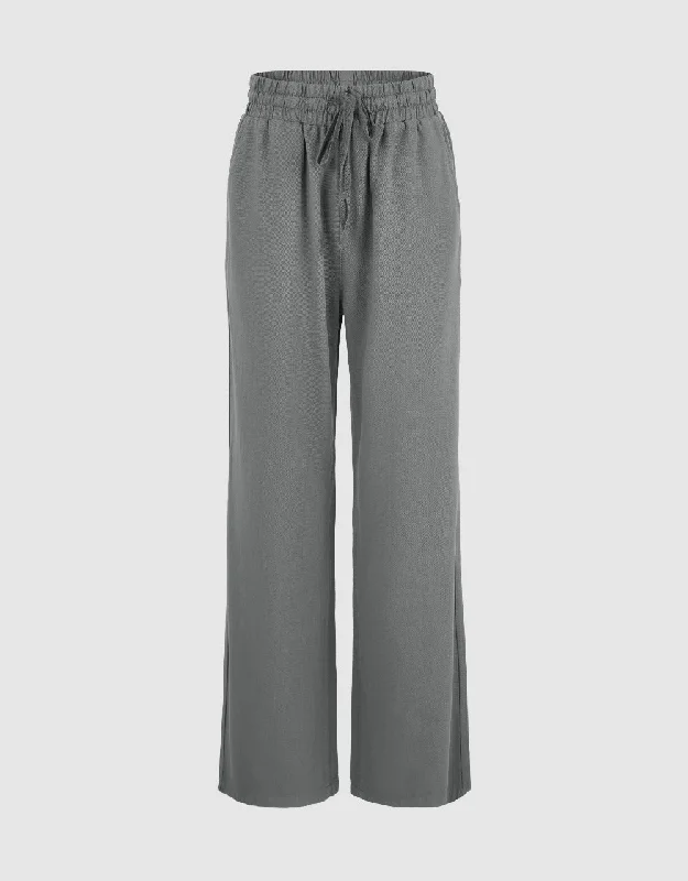 Drawstring Waist Wide-Leg Jeans Elegant Tapered Leg Denim