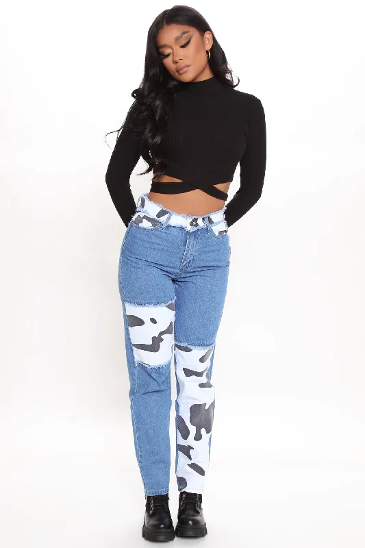 Favorite Cowgirl Colorblock Mom Jeans - Black/combo Trendy Flared Leg Jeans