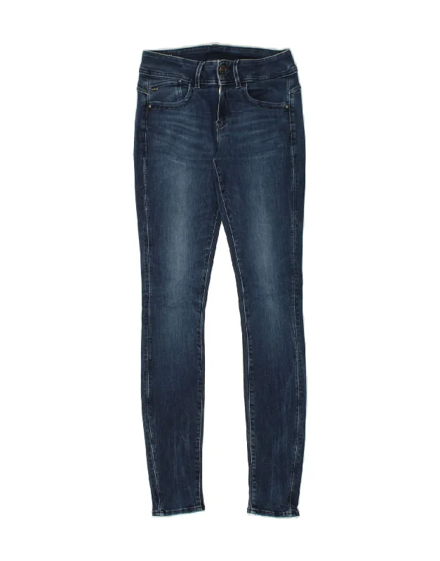 G-STAR Womens Skinny Jeans W28 L34 Navy Blue Cotton Comfortable Folded Hem Jeans