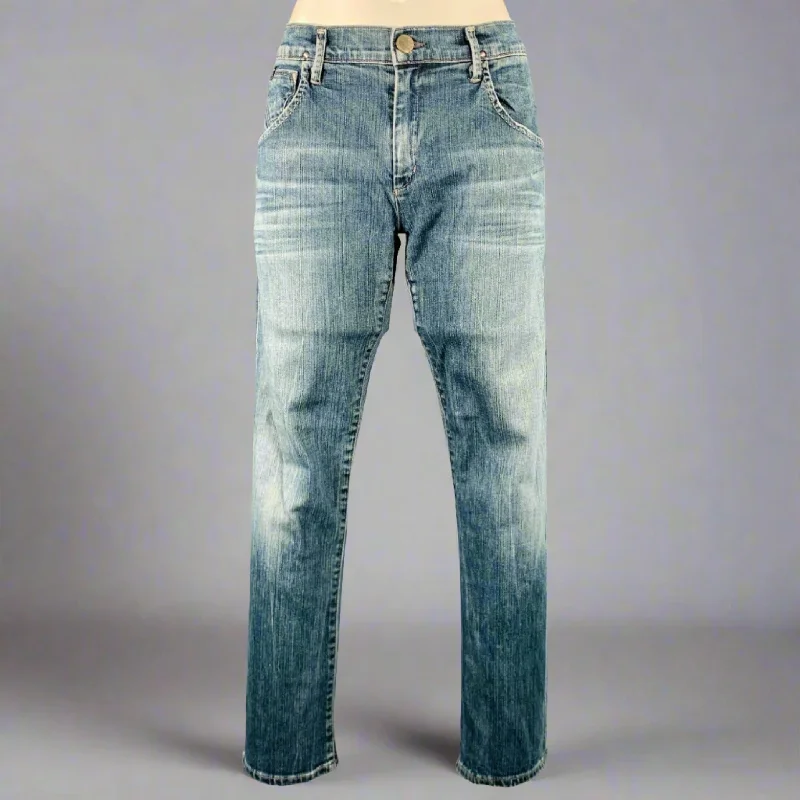 GOLDSIGN Size 30 Blue Cotton Blend Distressed Jeans Fashionable Bootcut Jeans