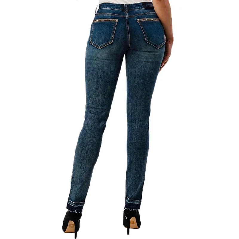 Grace in LA Women's Border Detail Pocket Skinny Jeans Trendy Colored Denim Jeans