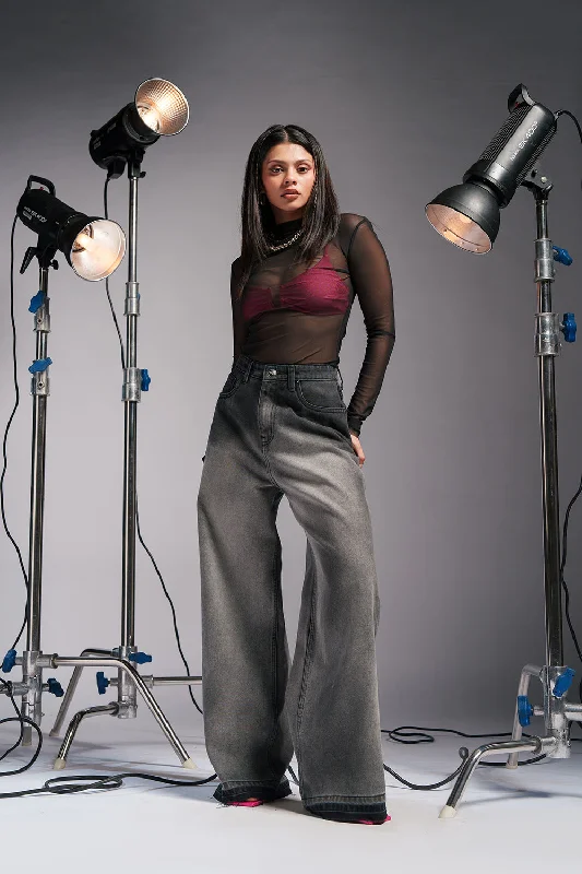 Grey Fusion Wide Leg Jeans Comfortable Dark Wash Jeans
