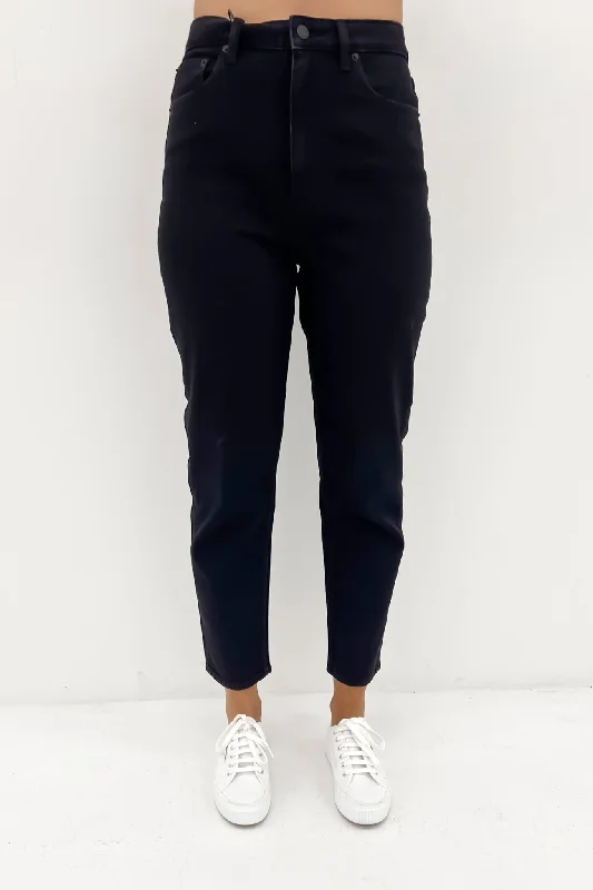 High Moms Jean Homme Black Fashionable Raw Edge Jeans