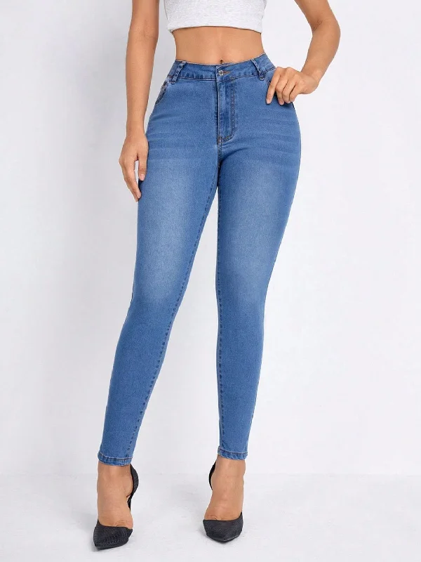 High Rise Skinny Jeans with Pockets Stylish Relaxed Fit Skinny Jeans