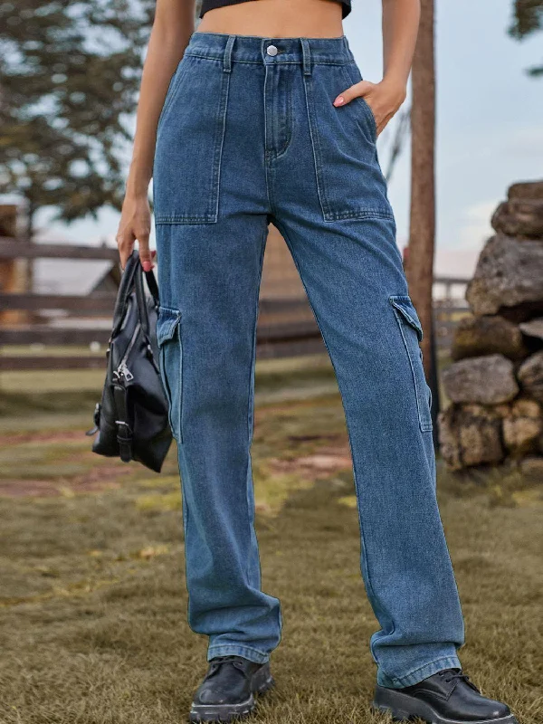 High Waist Cargo Jeans Stylish High-Waist Skinny Denim